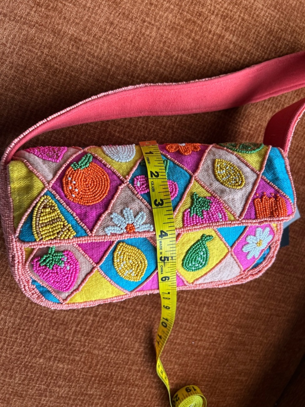 America & Beyond Beaded Pink Colorful Fruit Floral Shoulder Bag New - Picture 9 of 9